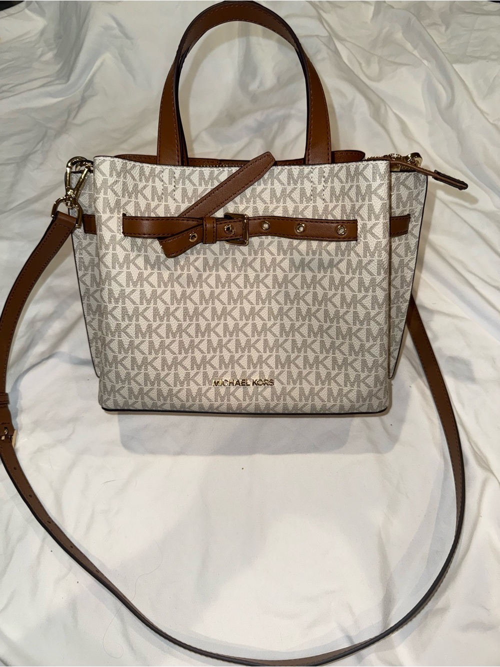 Michael Kors Cream & Brown Signature Small Satchel